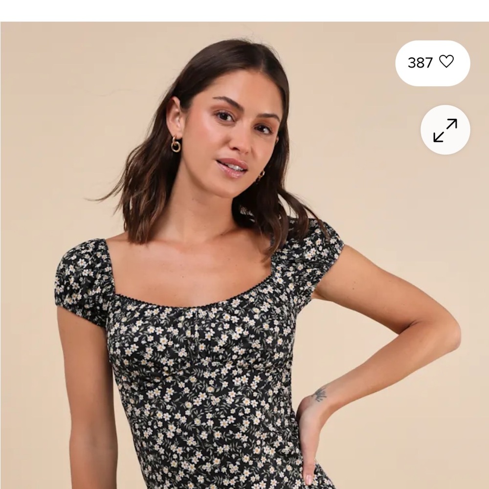 Lulu's Blossoming Charm Black Floral Print Puff Sleeve
Mini Dress